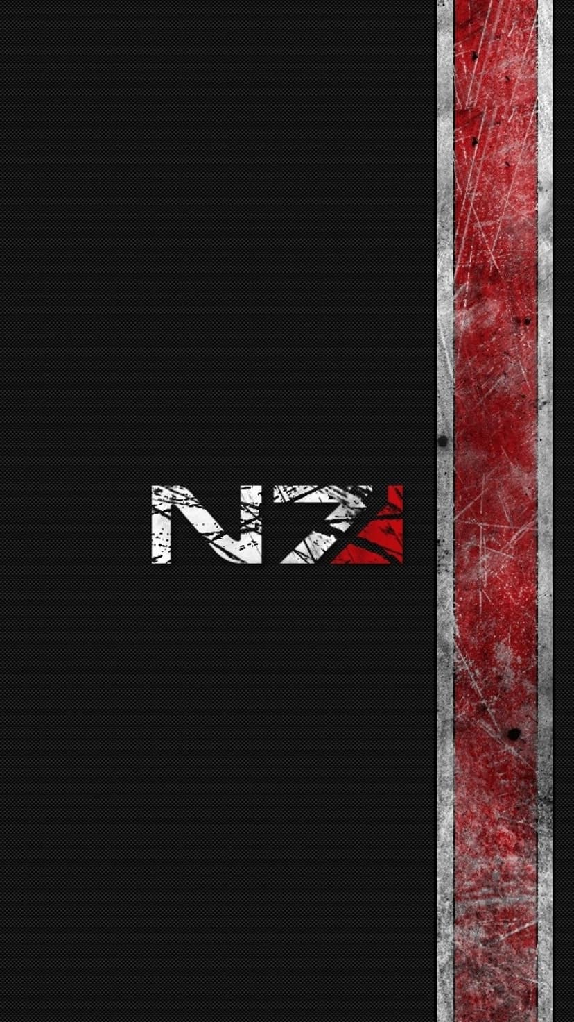 Weathered N7 logo on black carbon fiber texture with a distressed red and white vertical stripe.
