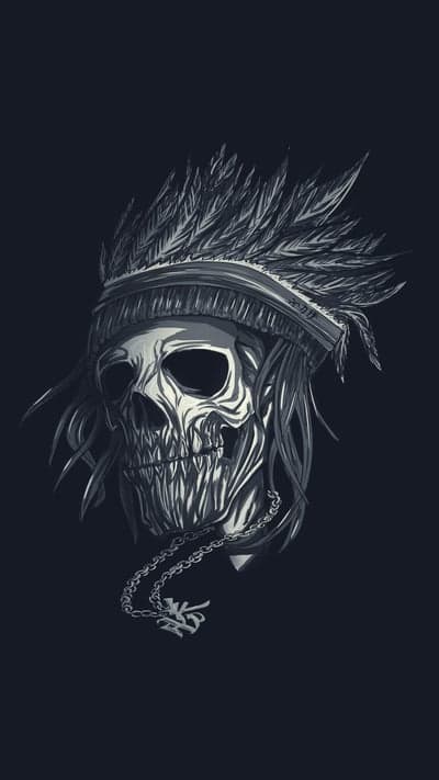 Dark Gothic Skull Headdress Monochrome Mobile Background