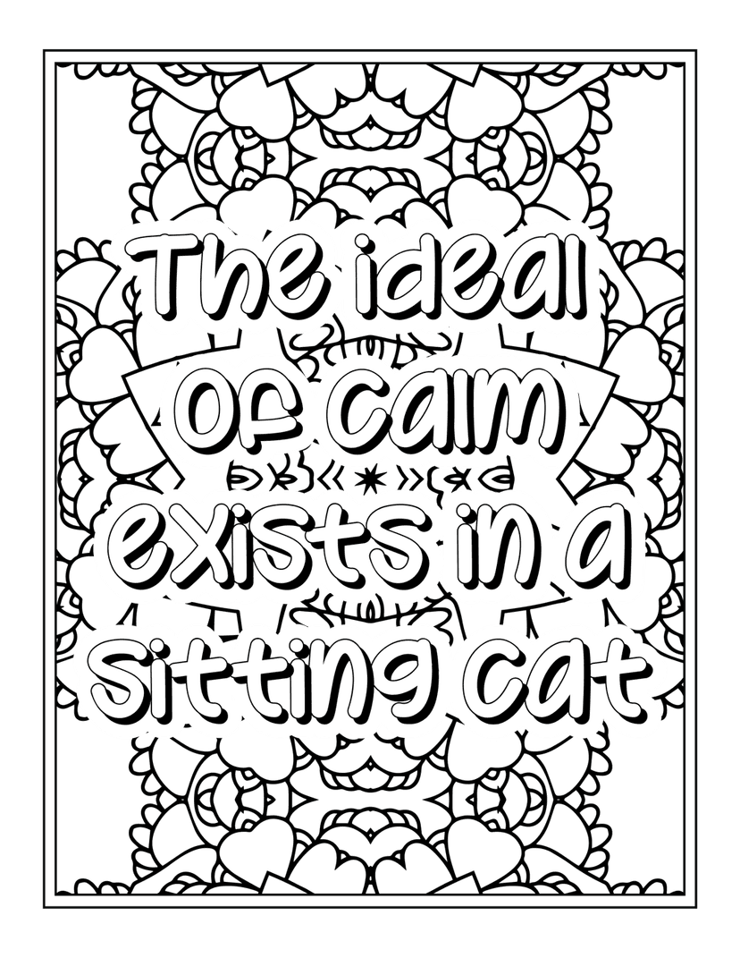 Sitting cat quote featuring white 3D text with drop shadows centered on a solid black background.