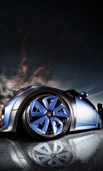 Cyberpunk Blue Sports Car Mobile Background at Twilight