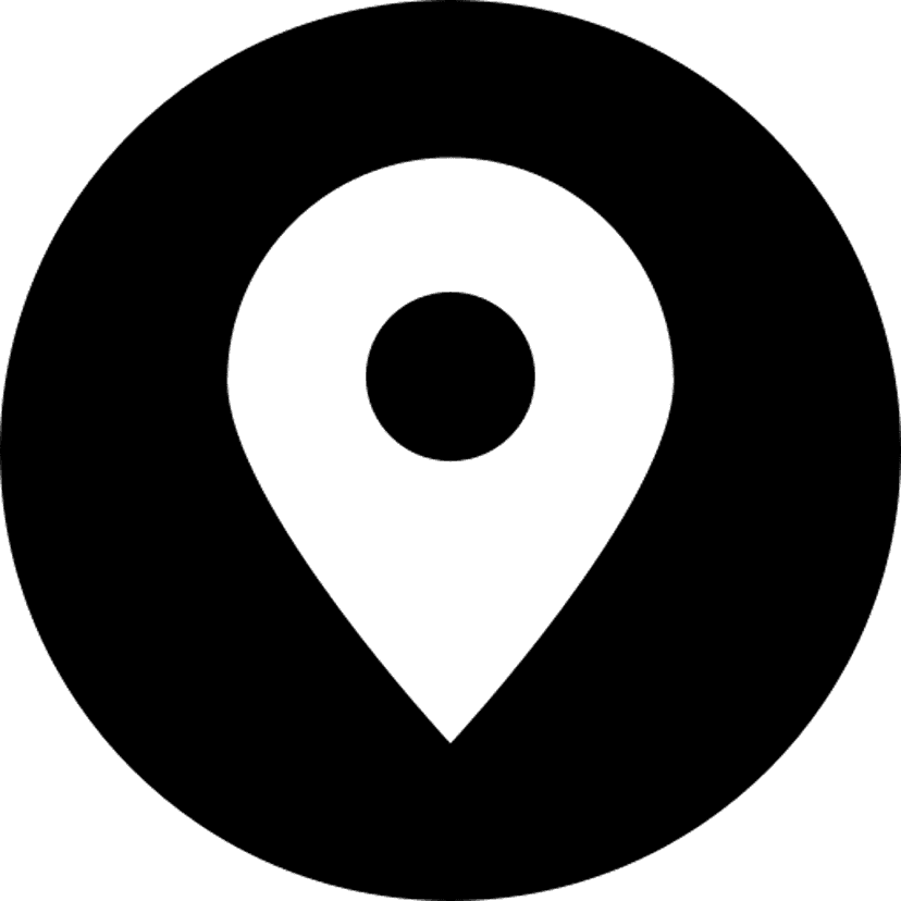 GPS location icon displayed as a black minimalist silhouette with a center dot on a transparent background.