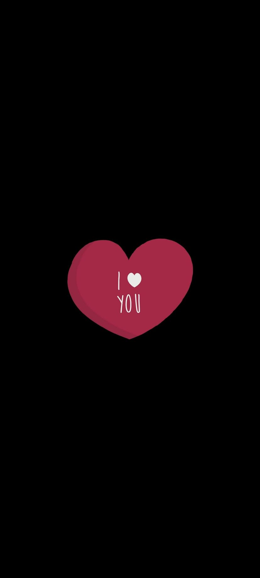 Dark pink heart with white I Love You text centered on a solid black background in a portrait layout.