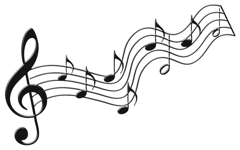 White music chord illustration featuring a treble clef and heart symbols against a transparent background.