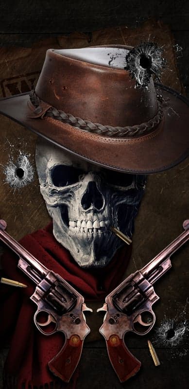 Skull Cowboy with Guns and Bullet Holes