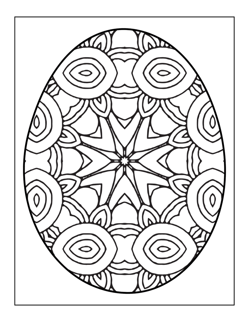 Symmetrical black mandala line art featuring concentric geometric circles and floral patterns on a white background.