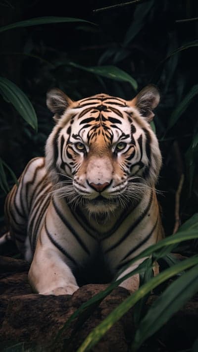 Majestic Tiger Portrait in Lush Green Jungle Setting