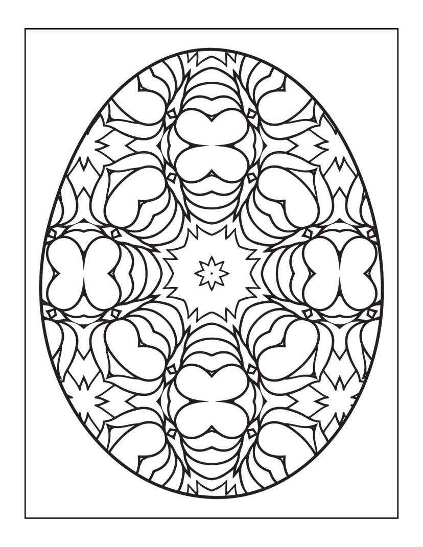 Black and white mandala showing intricate radial symmetry with swirling floral motifs and geometric line patterns.