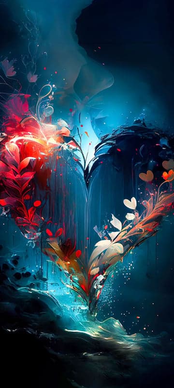 Abstract Heart Painting with Red and Blue Tones