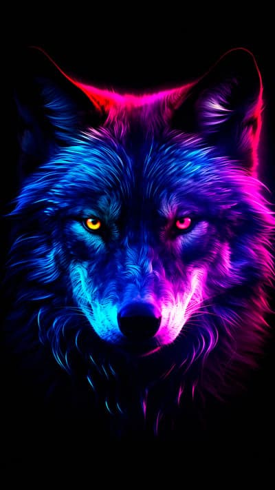 Neon Wolf Portrait with Blue and Pink Glow