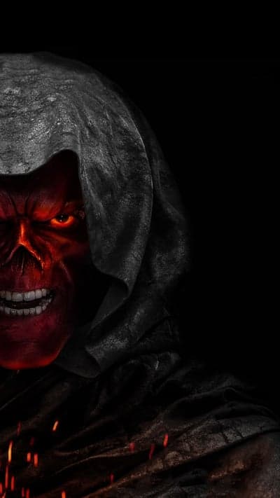 Hooded Red Skull Glowing Eyes Mobile Wallpaper