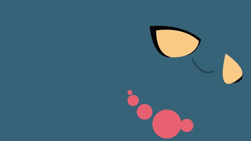 Minimalist Misdreavus ghost Pokémon face with large yellow eyes and pink pearls on a deep teal blue background.