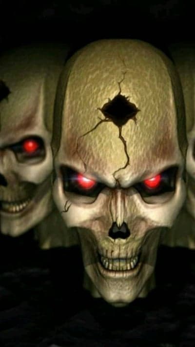 Spooky Skeletons with Glowing Red Eyes in Darkness