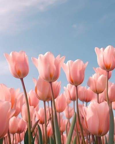 Soft Pink Tulips Blooming Under a Blue Sky