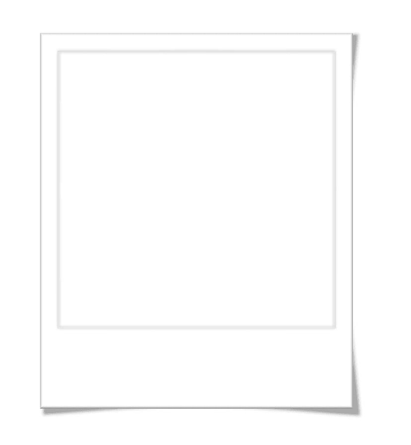 Polaroid camera frame template tilted at an angle showing white matte cardstock borders and a hollow center.