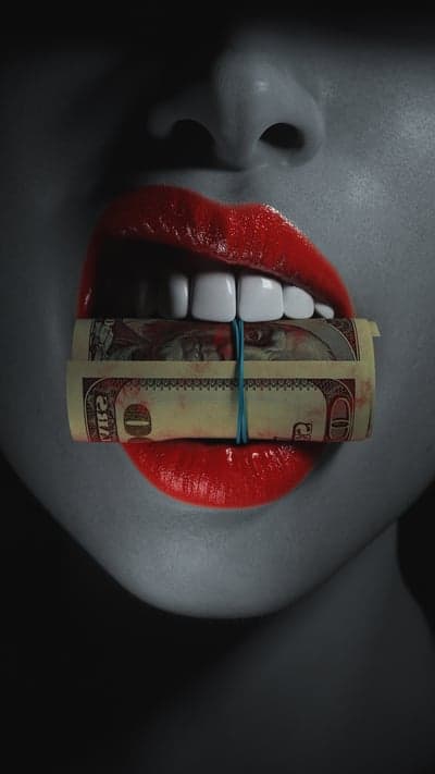 Red Lips Mouth Money Rolled Tight Rubber Band
