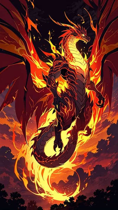 Crimson Fire Dragon Rising High-Res Phone Wallpaper