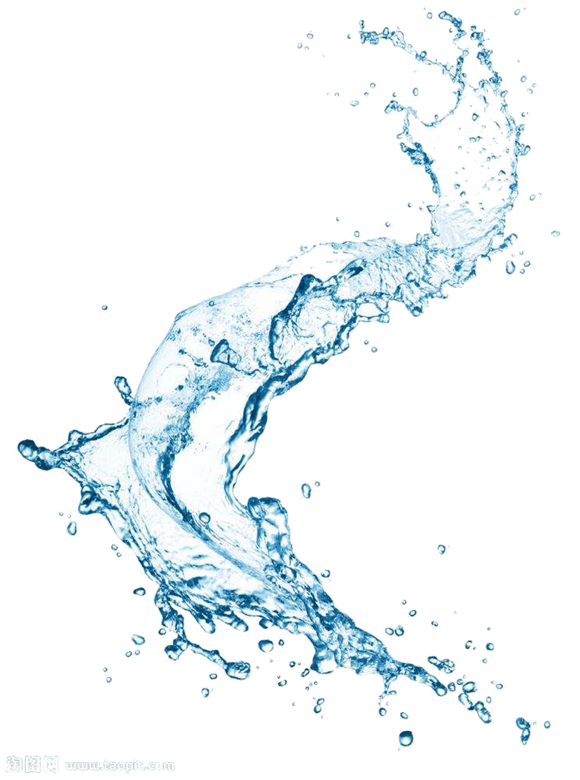 Blue water splash liquid with realistic bubbles and droplets frozen in motion against a clear background.