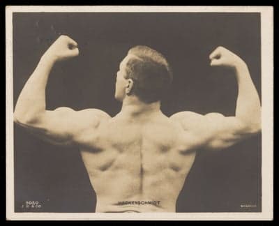 Vintage Bodybuilder "HACKENSCHMIDT" Flexing Biceps