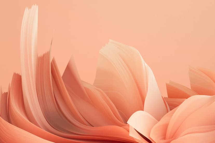 Soft coral waves and peach curves flow vertically with blurred textures and subtle radiant light gradients.