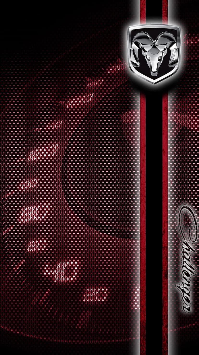 Dodge Challenger logo sits on red carbon fiber weave with black racing stripes and vertical script lettering.