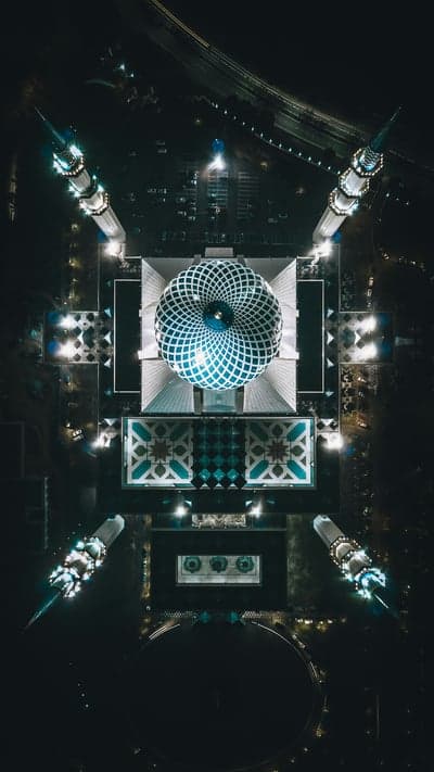 Nighttime Aerial View of Sultan Salahuddin Abdul Aziz Shah Mosque