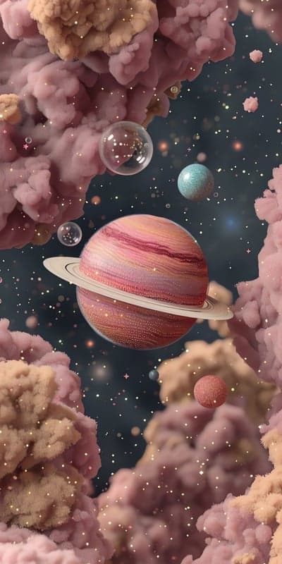 Dreamy Pink Cosmic Clouds and Ringed Planet Phone Wallpaper