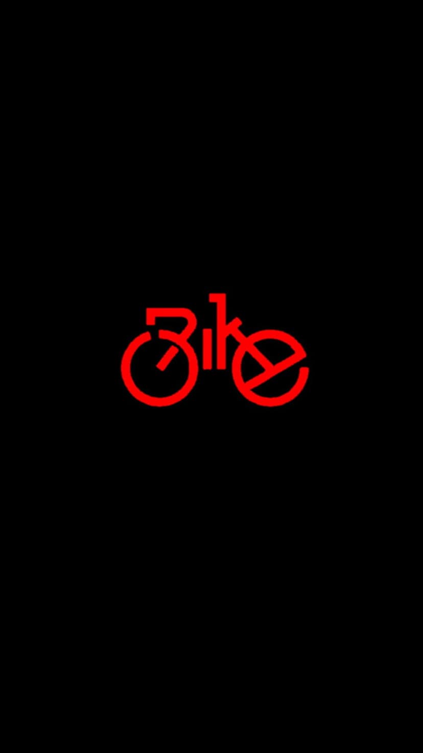 Red BIKE letters forming a bicycle silhouette against a solid black background for vertical phone displays.