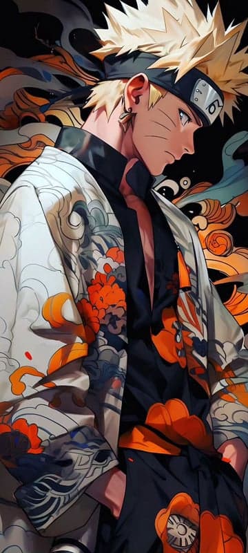 Naruto Uzumaki in stylish anime kimono with orange accents