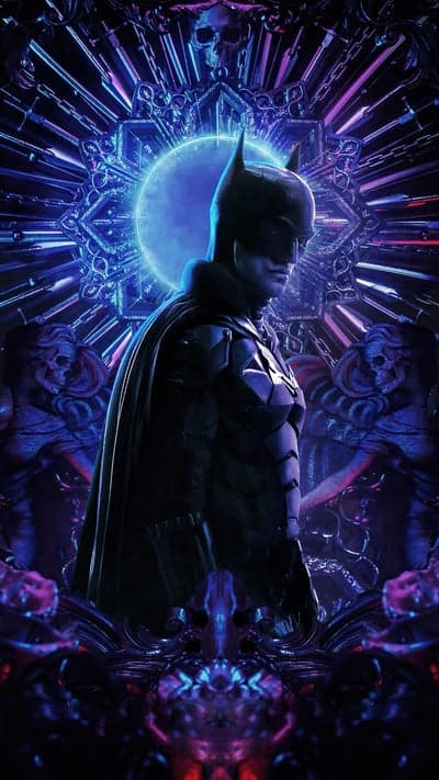 Dark Batman Portrait with Psychedelic Neon Mandala Background