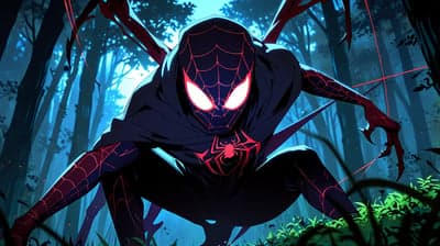 Miles Morales Spider-Man Shadowy Forest Mobile Wallpaper