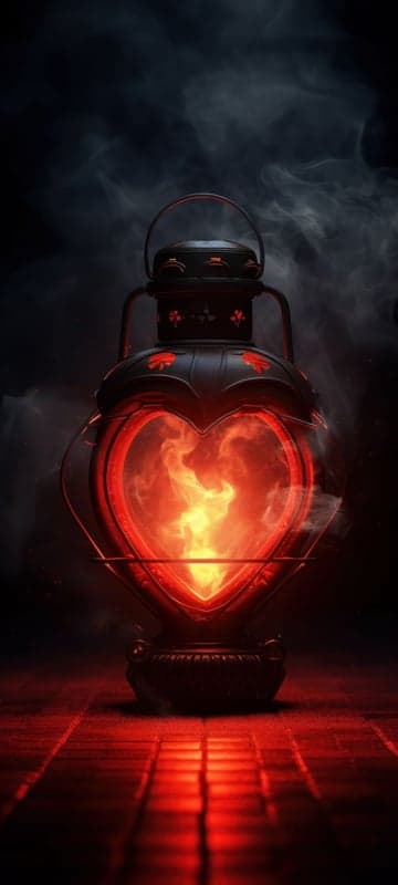 Heart Lantern with Fiery Glow and Smoke