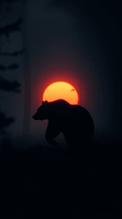 Majestic Bear Silhouette Sunset Portrait Backdrop