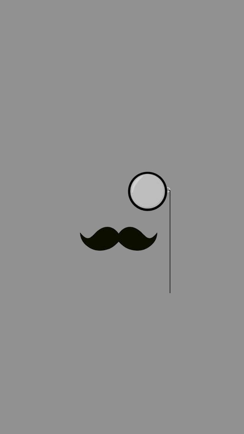 Black handlebar mustache and a round monocle centered on a solid flat gray background for a minimalist look.