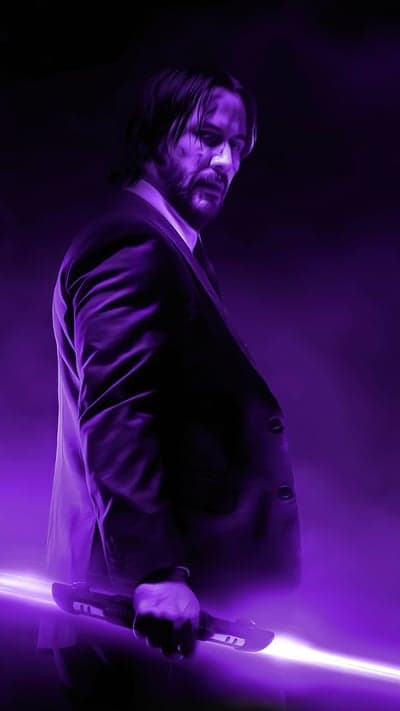 John Wick in Purple Light with Futuristic Sword