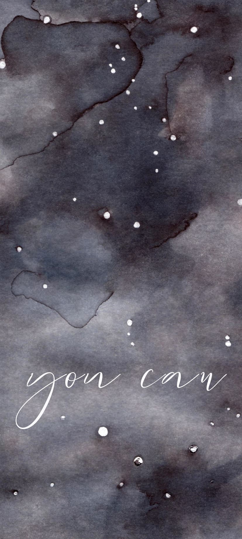White cursive "you can" text at the bottom of a dark blue watercolor night sky filled with small white star dots.