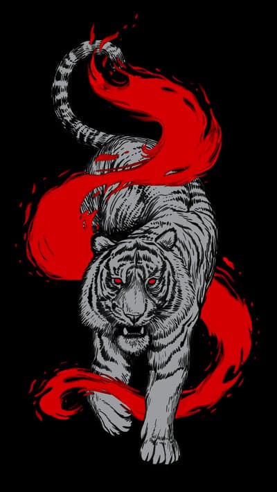 Radiant Crimson Flame White Tiger Phone Wallpaper