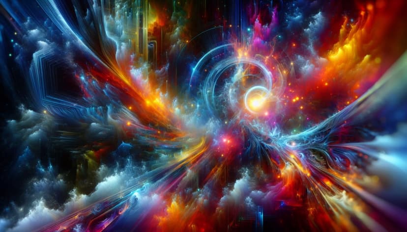 Cosmic explosion nebula features vibrant orange energy swirls and violet star clusters in a dark space background.