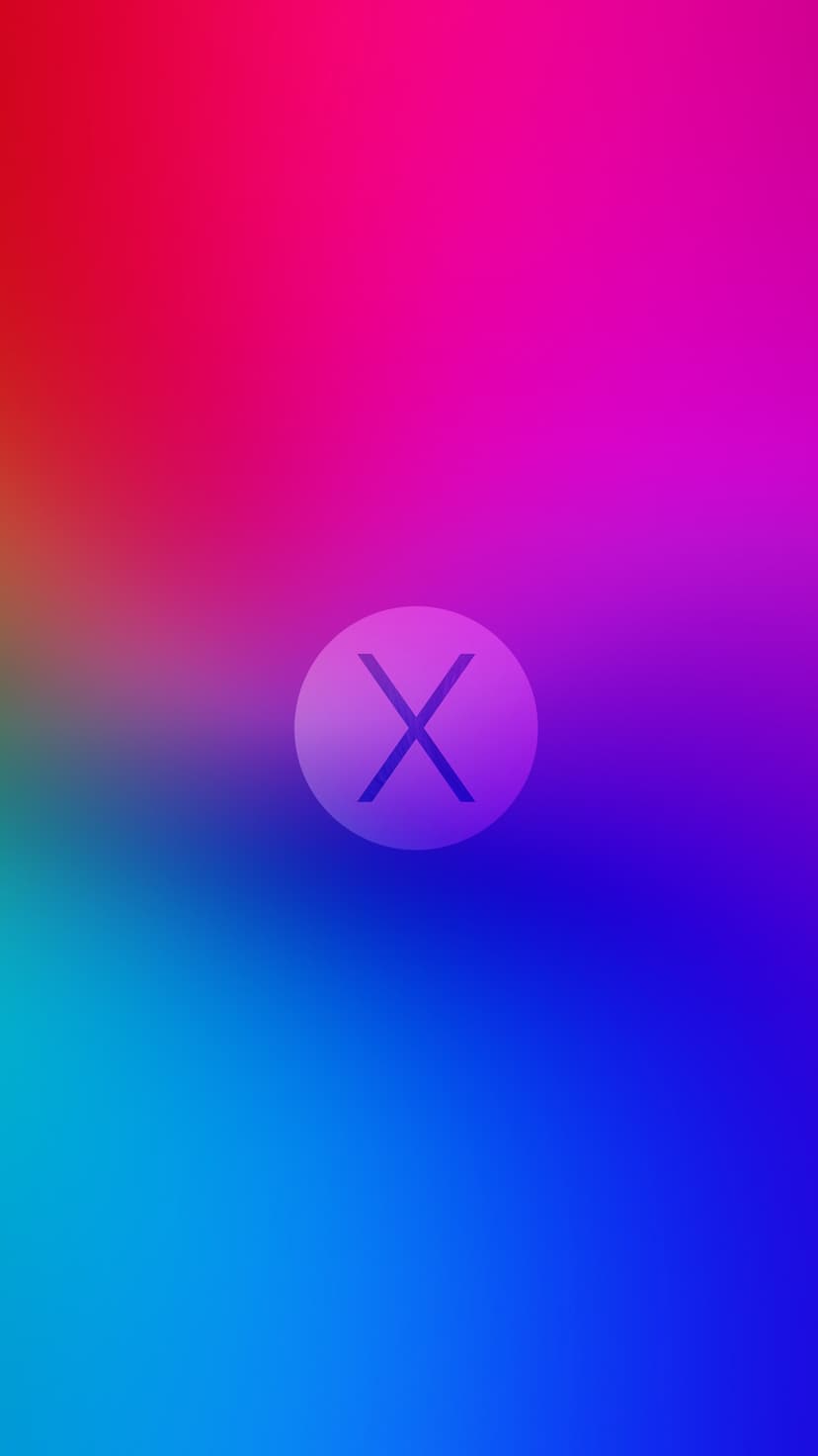 Dark purple X symbol inside a translucent circle against a blurred neon pink and blue gradient background.