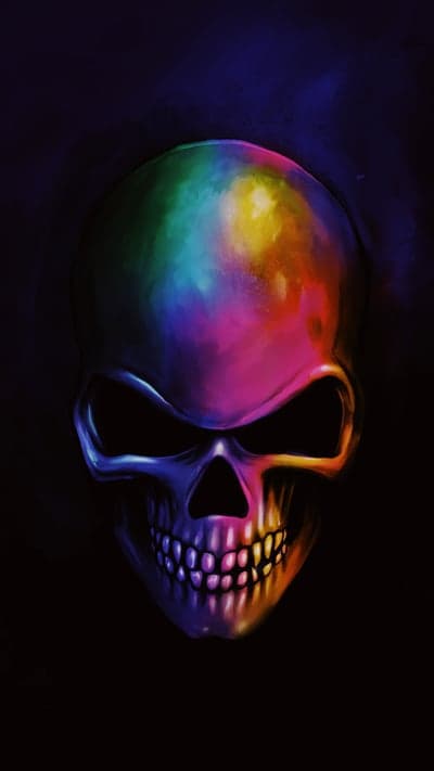 Neon Rainbow Skull Portrait Mobile Screen Wallpaper