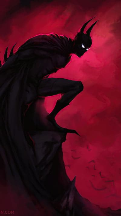 Dark Knight Batman perched on a cliff edge