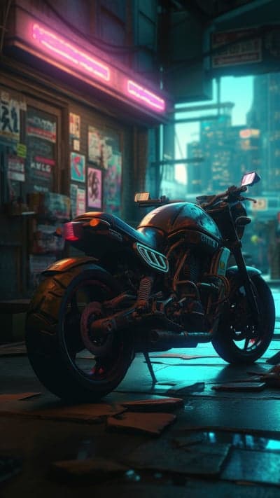 Neon Alleyway Cyberpunk Motorcycle Mobile Background