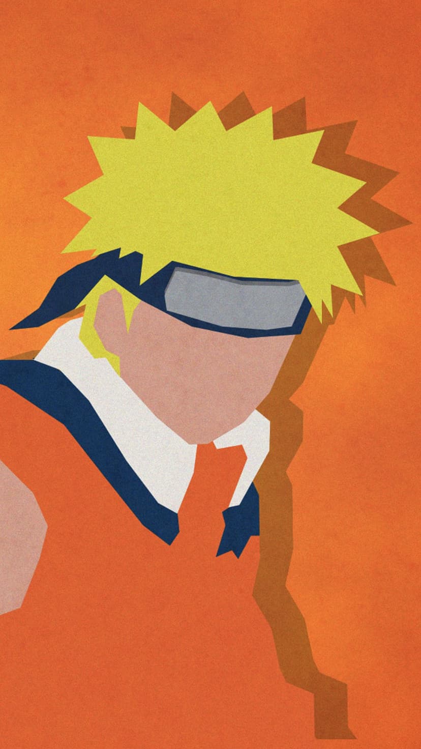 Naruto Uzumaki silhouette showing spiky blonde hair and a leaf headband against a solid orange background.