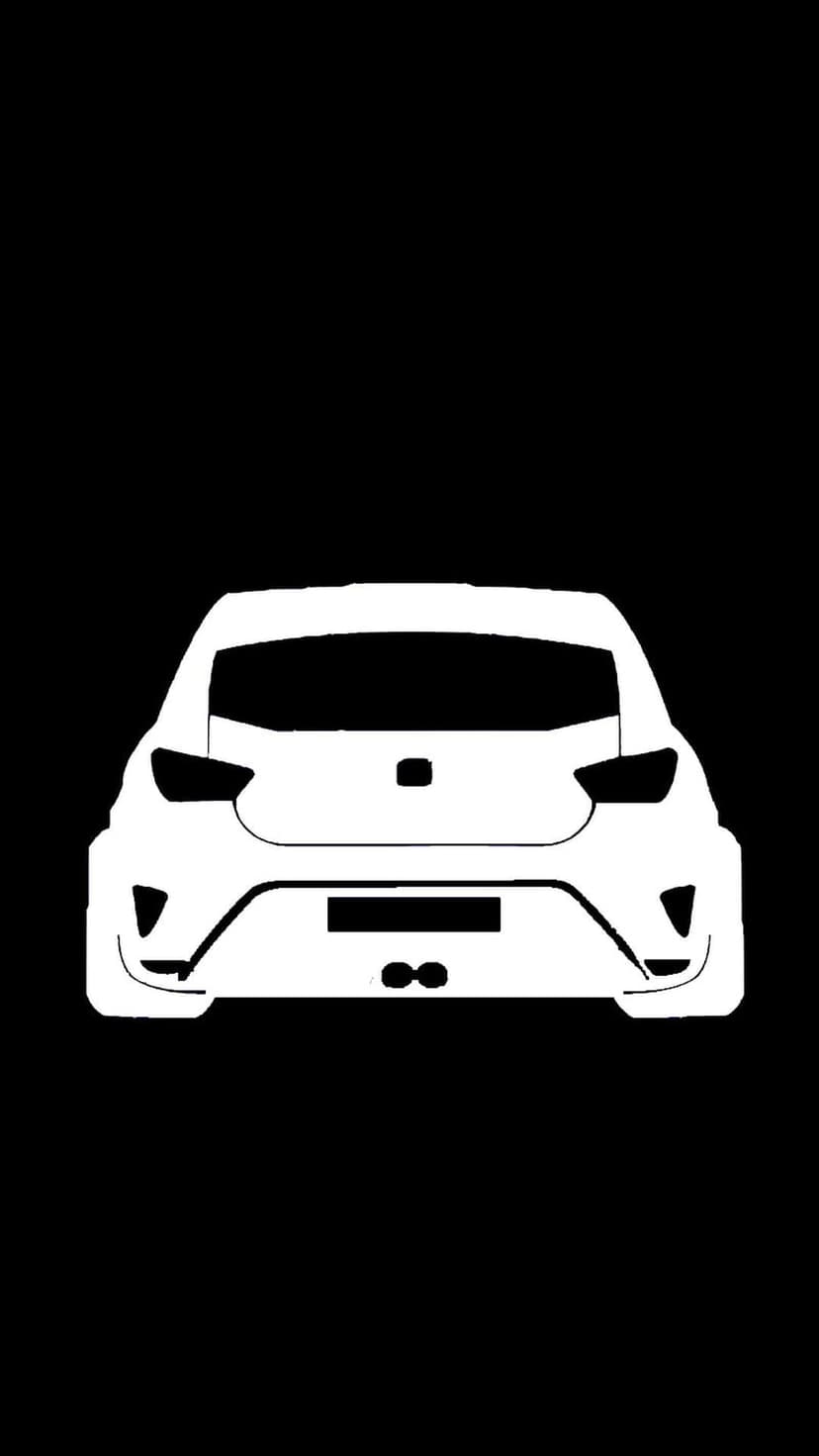 White car rear silhouette with sleek aerodynamic lines centered on a solid black background for mobile displays.