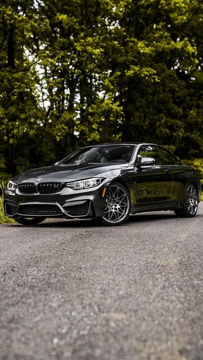 Dark Gray BMW M4 Coupe parked on asphalt road