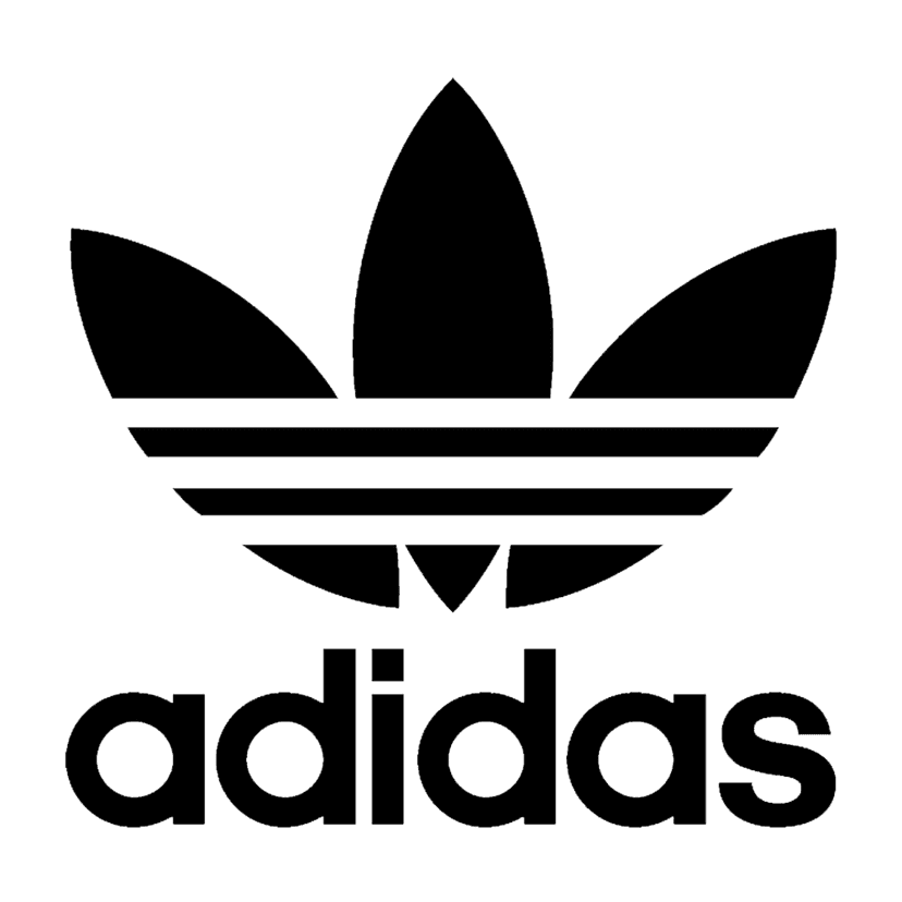 Adidas trefoil logo featuring three parallel stripes and lowercase text in a solid black minimalist style.