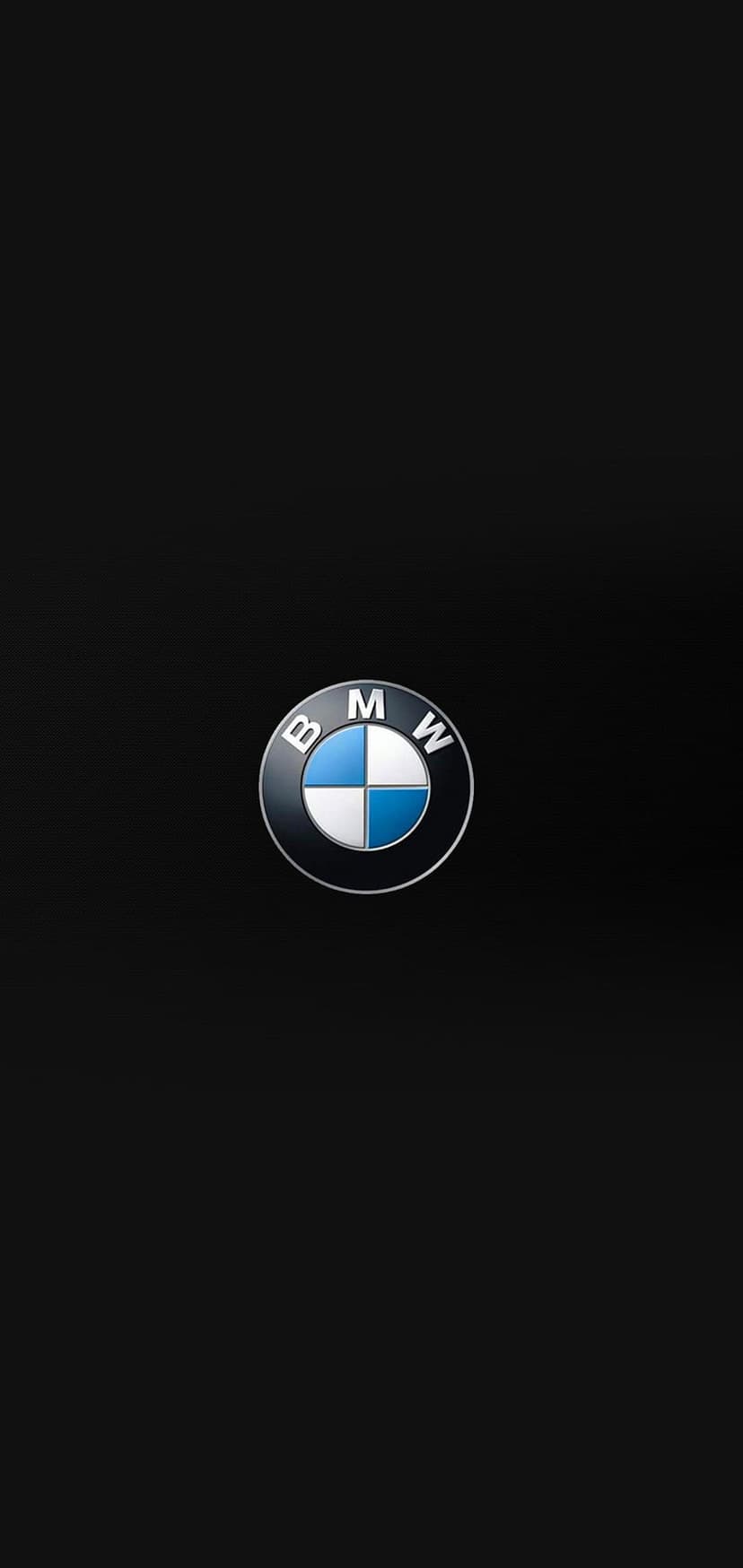 BMW circular logo with blue and white quadrants and silver lettering centered on a solid black background.