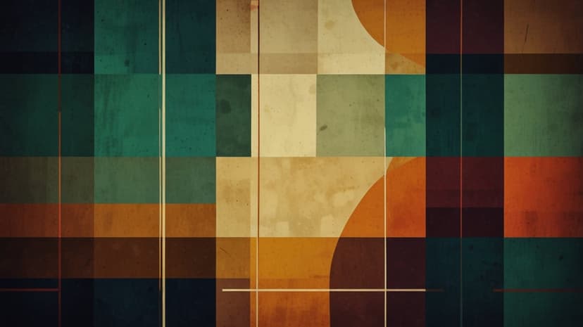 Teal and orange geometric squares with grainy textures and intersecting lines form a retro abstract pattern.