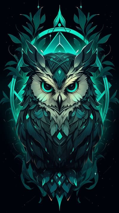Mystical Teal Owl Digital Art Portrait