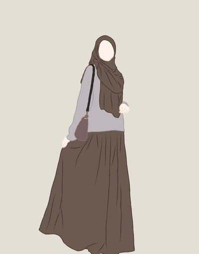 Minimalist illustration of a woman in a hijab and long skirt