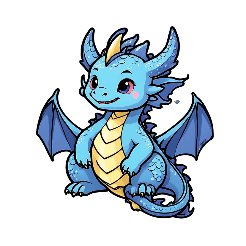 Blue dragon sticker featuring a front-facing creature with yellow belly, dark wings, and glossy finish highlights.